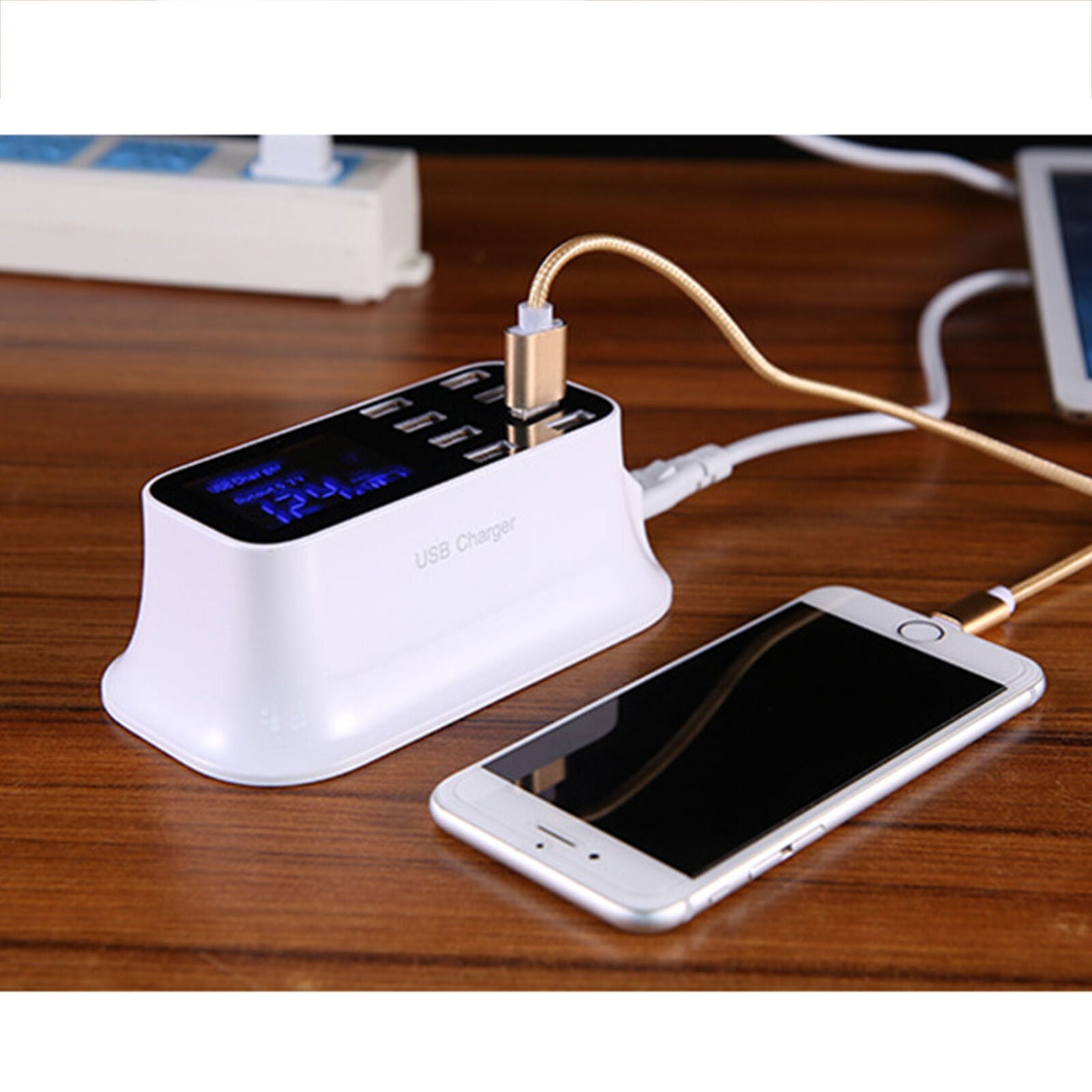 8 Multi-Port USB Adapter Desktop Wall Charger Smart LCD Display Charging Station