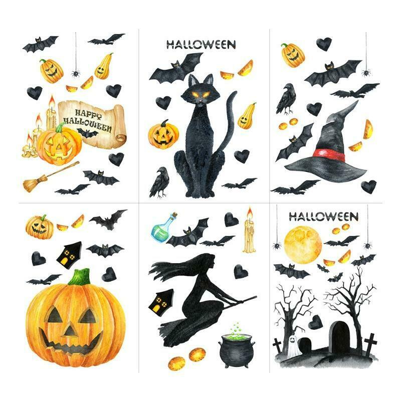 1Set Halloween Wall Decals Window Clings Glass Decoration Window Stickers Cats