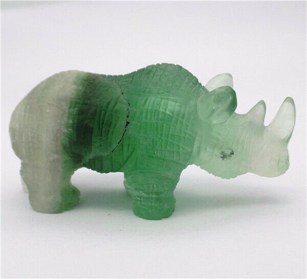 69x40x26mm Natural Green Fluorite Carved Rhino Decoration Statue Decor HH7643
