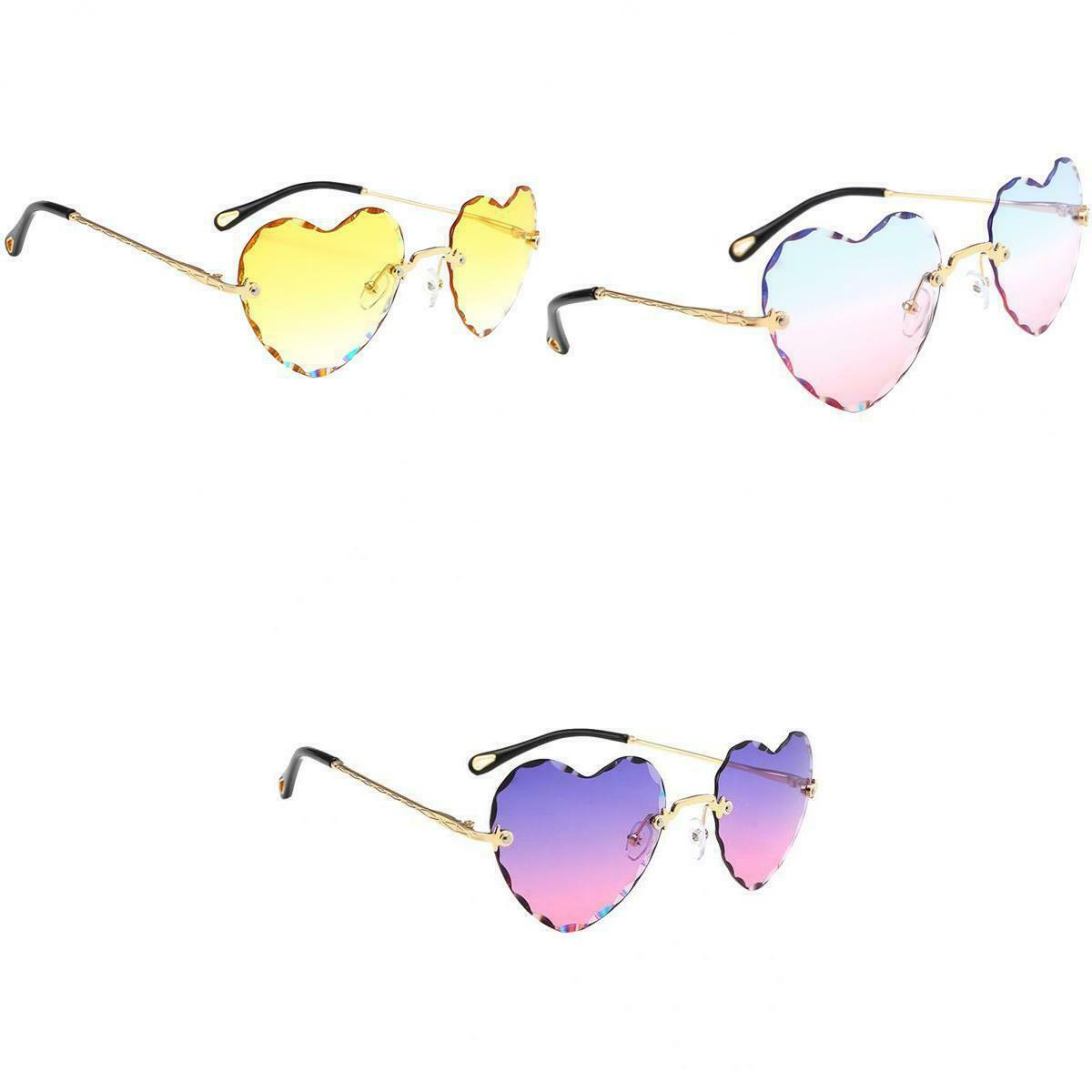 3Pcs Women Gradient Rimless Heart Shape Fashion UV400 Sun Glasses Aint-glare