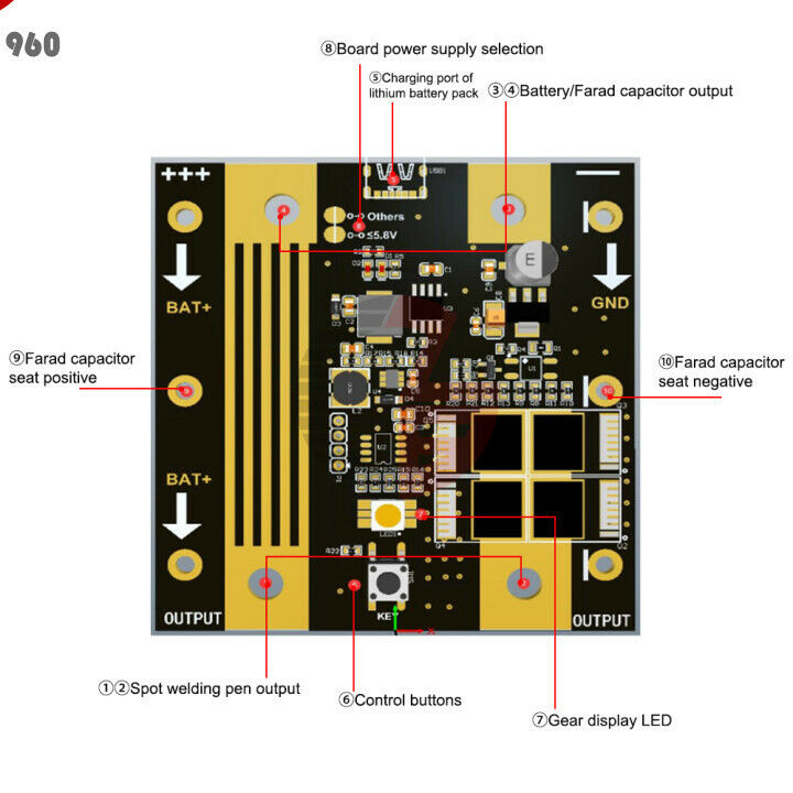 Li Battery 18650 Spot Welder DC4.5-5.5V Rechargeable 5-Speed Motherboard DIY