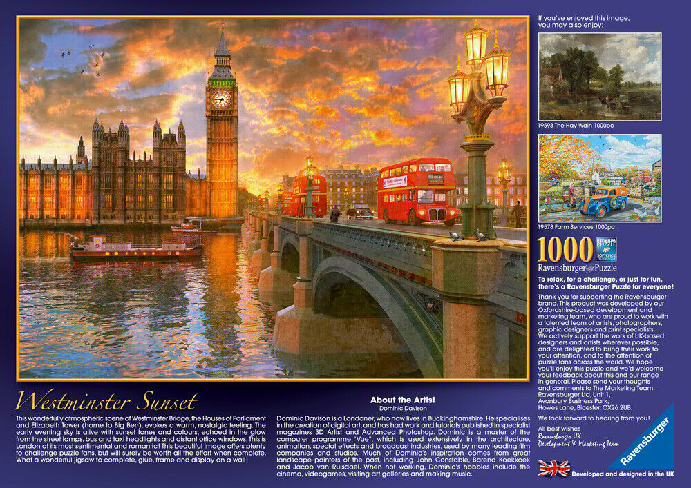 19591 Ravensburger London Jigsaw Westminster Sunset 1000pc Puzzle Age 14+