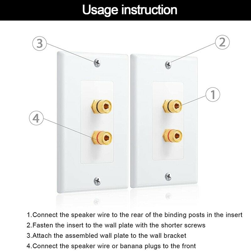 2 Pack Single Gang 1.0 Speaker Wire Wall Plate (Banana Plug Wall Plate) for 1.Z8