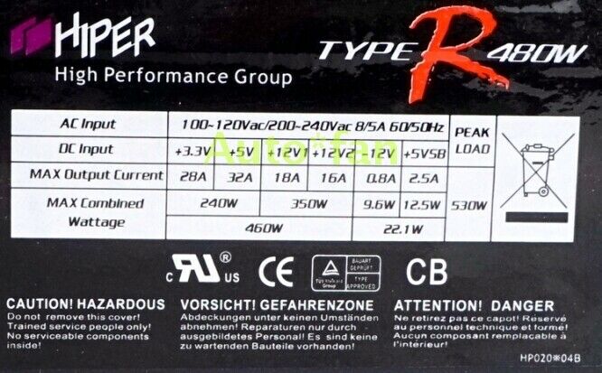 Brand New HIPER R480W 480W Desktop Full Module Power Supply