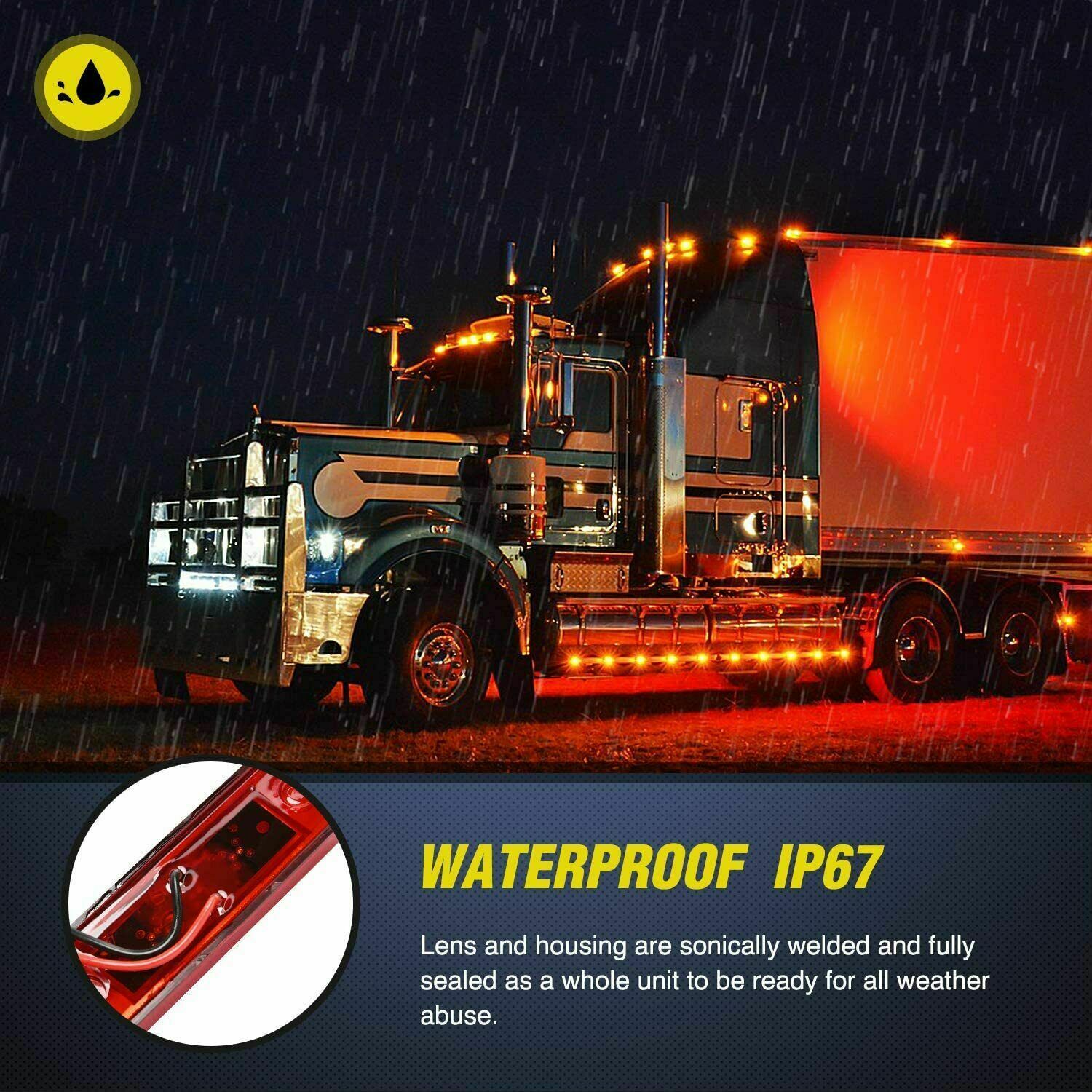 4x 3.9" Red Amber 3-LED Side Marker Lights Clearance Light Truck Trailer RV 12V