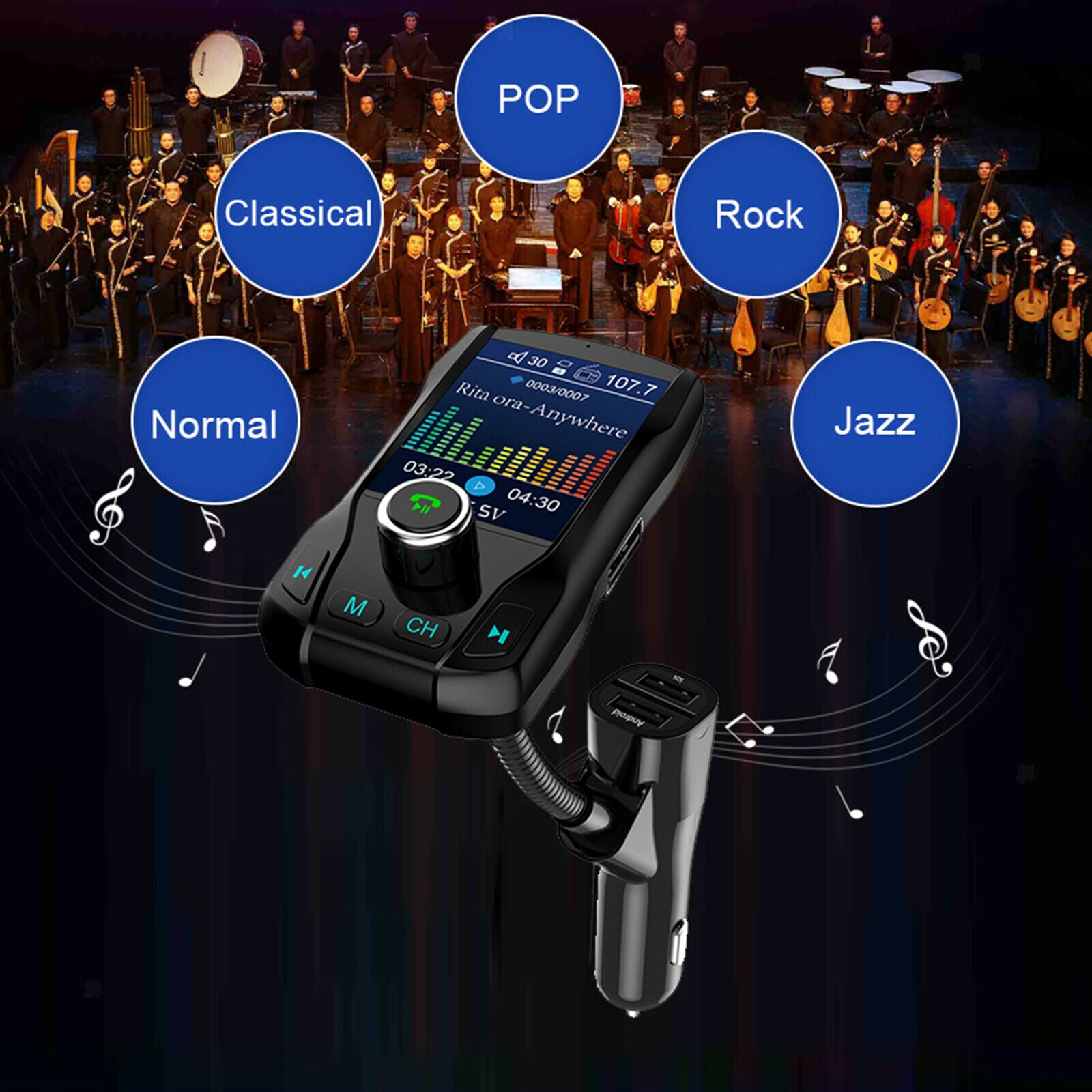 Car FM Transmitter Radio Car Adapter Car MP3 Player 2 Port USB Charge w/Mic