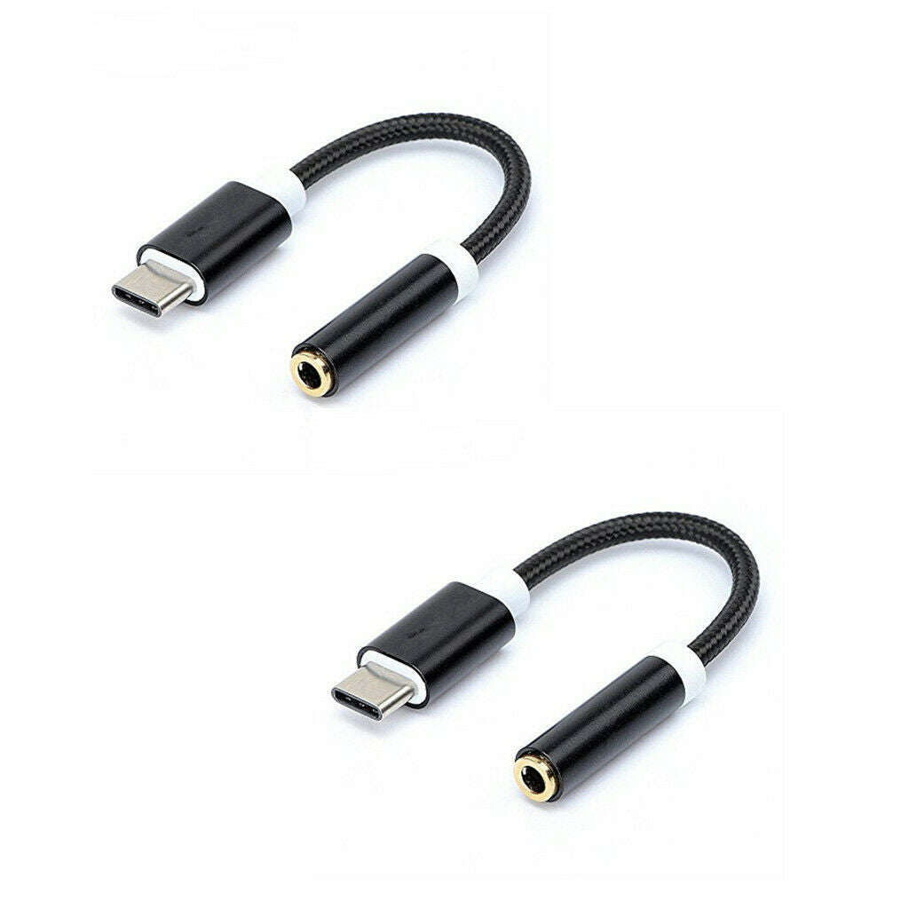 2Pack Universal USB Type C to 3.5mm Female Headphone AUX Adapter Cable Black