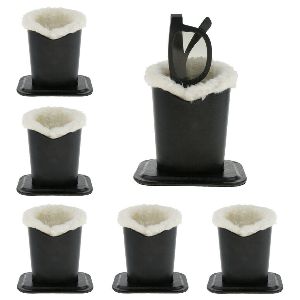 5pcs PU Leather Plush Lined Eyeglasses Holder Stand Pen Collector Black