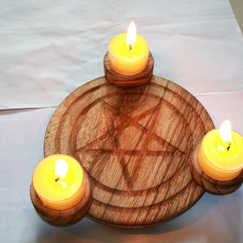 Astrology wood Candlestick table Pentacle altar plate Divination AccessorieBDAU