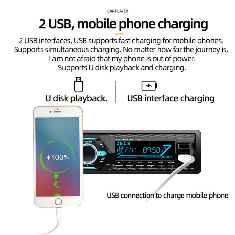 Dual USB Car MP3 Bluetooth Player Audio Host Digital Stereo FM Radio Hands-free
