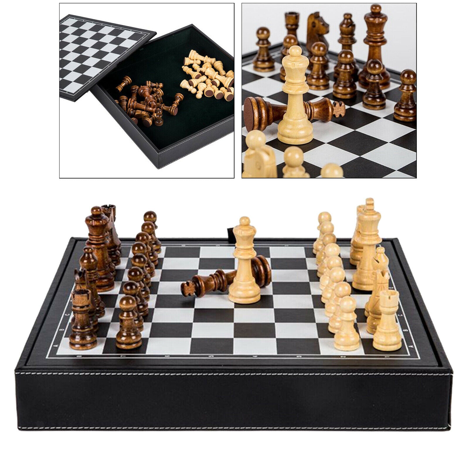Portable Wooden Chess Set Travel Chessboard and Storage Slots for Family Fun