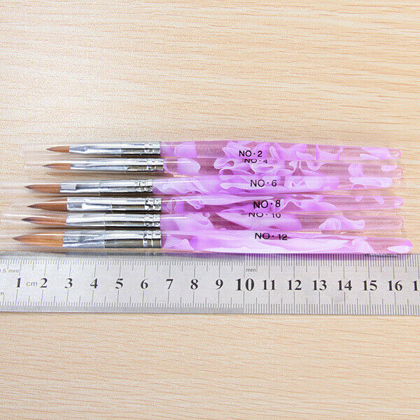 6Pcs 6 Different Size Violet Uv Gel Nail Art Brush NO.2,4,6,8,10,12 Pen Set