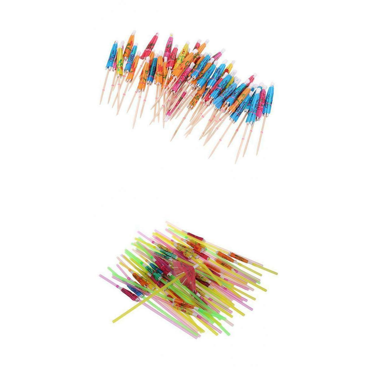 100x Tropical Cocktail Party Picks Umbrellas Parasols Picks Hawaiian Party