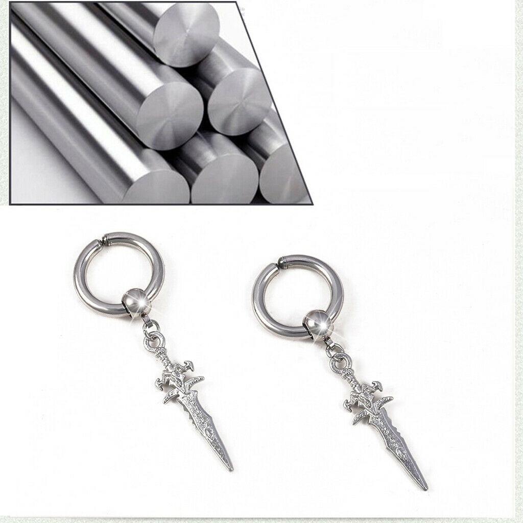 2x Stainless Steel Modern Long Dangle Earring Earclip Huggie Hoop Male