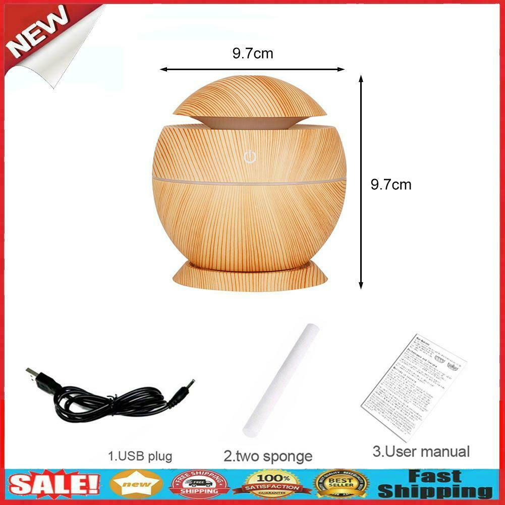130ml USB Electric Air Humidifier Wood Grain 7 Color LED Lights Diffuser @