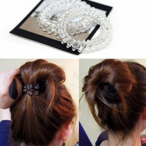 6Pcs Elastic Girl Clear Rubber Telephone Wire Hair Ties Hairband Rope Ties