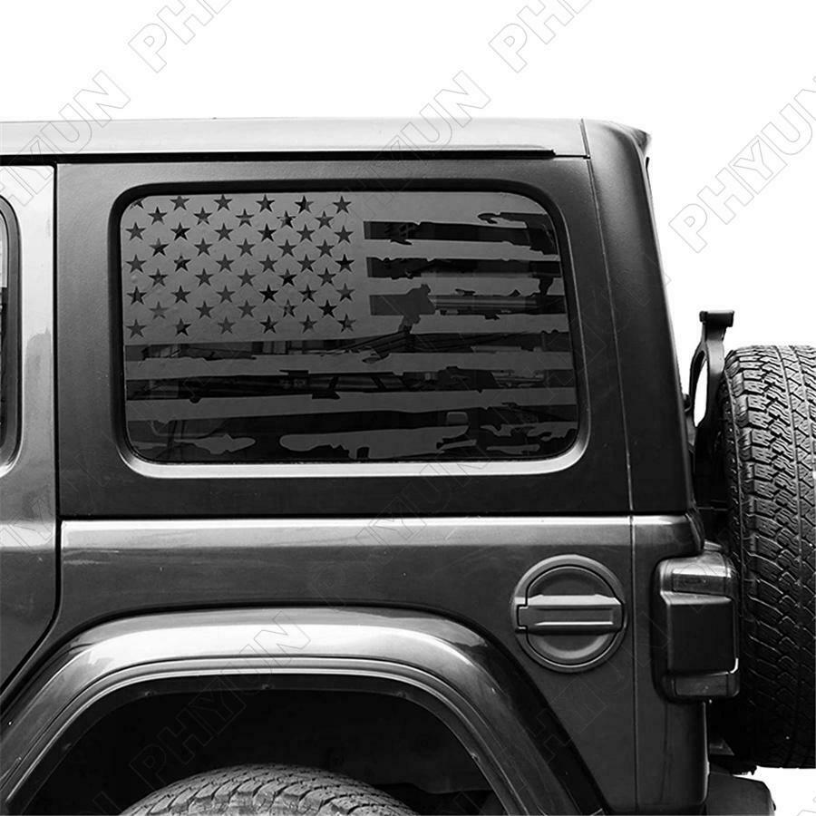 For 2018-2021 Jeep Wrangler JL 4Door Rear Window USA Flag Decals Stickers Black