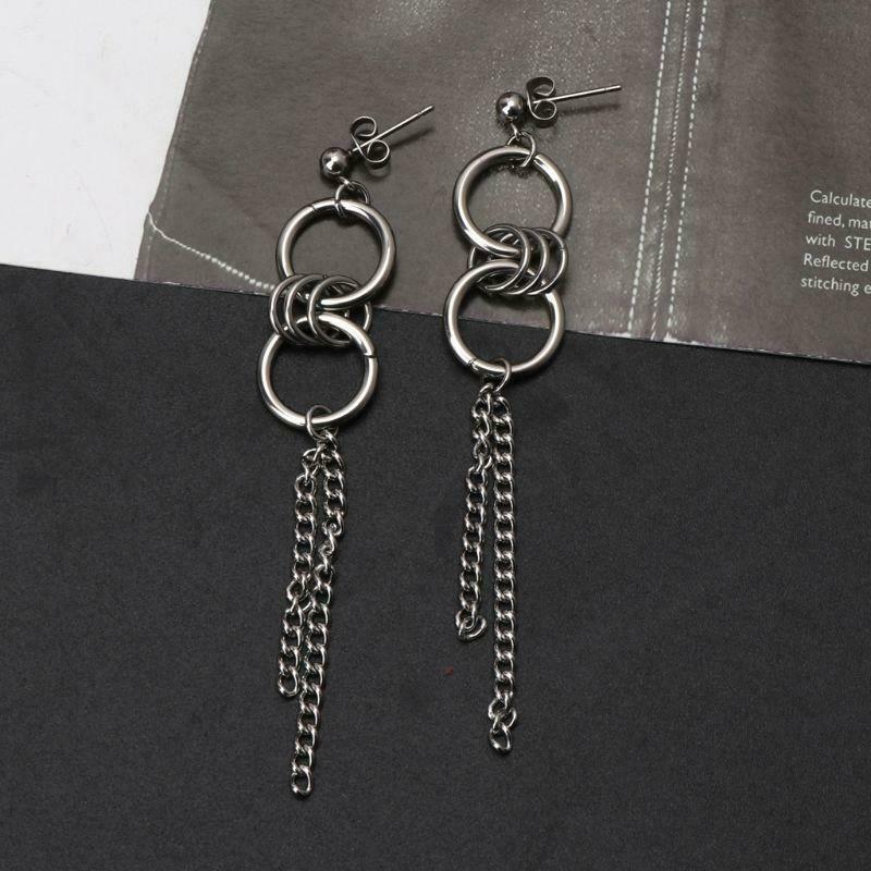 Korean Long Tassel Stainless Steel Cricle Drop Earrings Fashion Jewelry Unisex