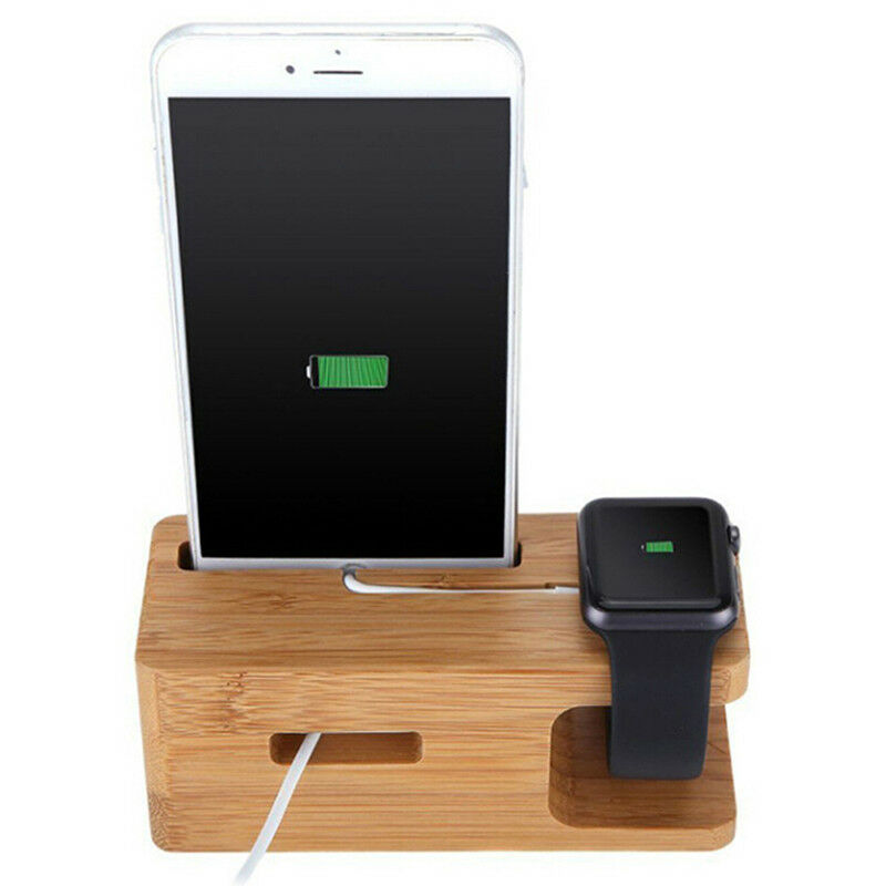 Bamboo Wood Charging Station Charger Dock Stand Holder For  Watch iPho C JvJ Tt
