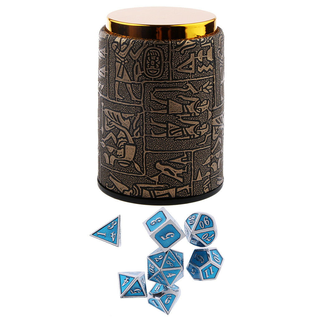 7 Set Metal Polyhedral Dice for  DND +Dice Cup Black #C