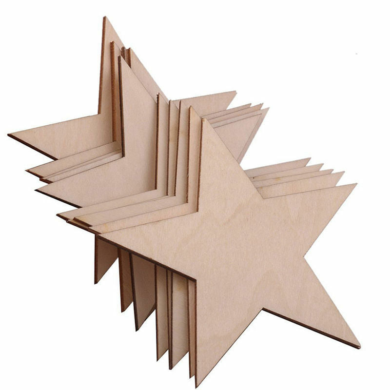 25 Pcs Natural Unfinished Blank Wood Wooden Stars Star DIY Decor Crafts