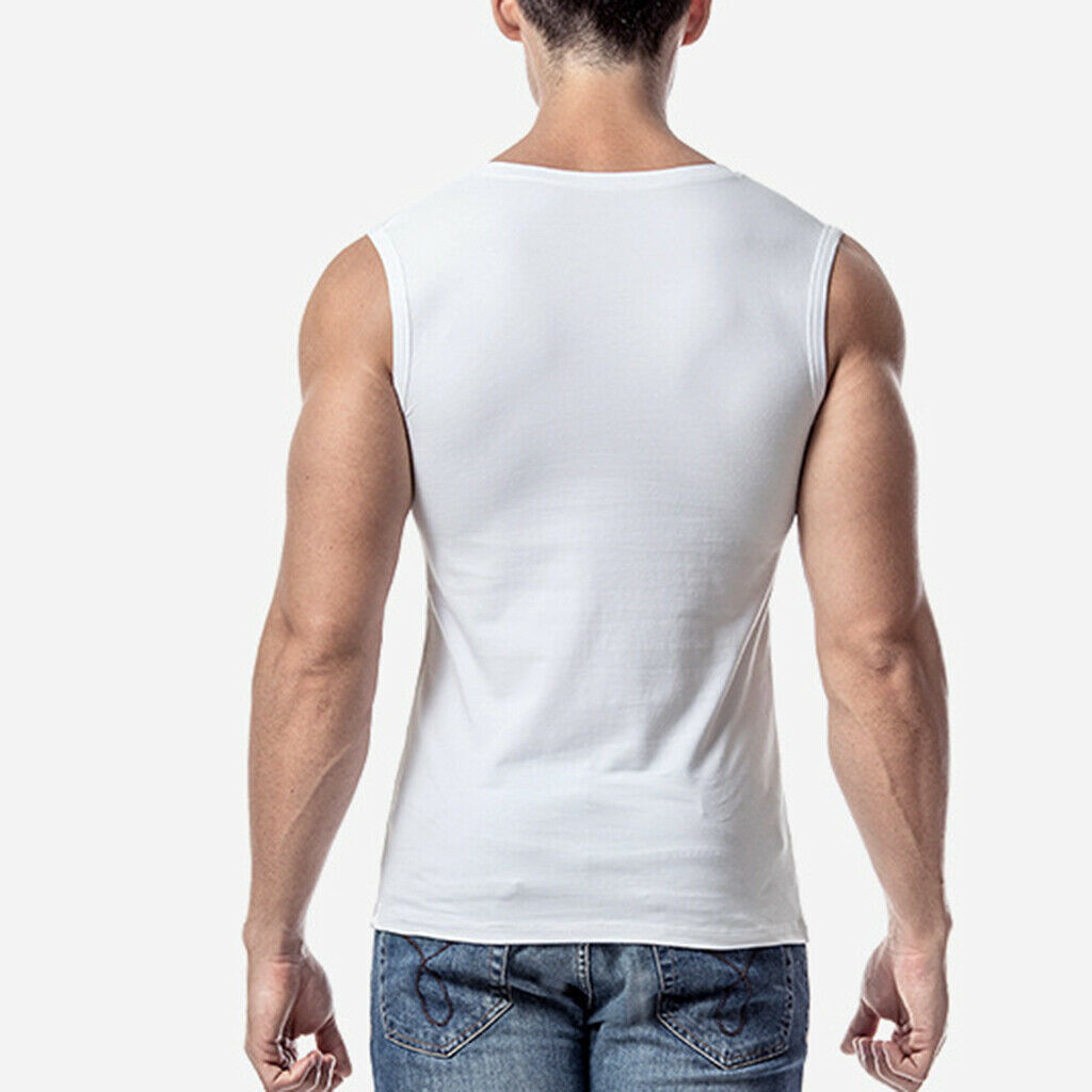Mens Plain Vests Cotton Gym Top Summer Training Tee XL White