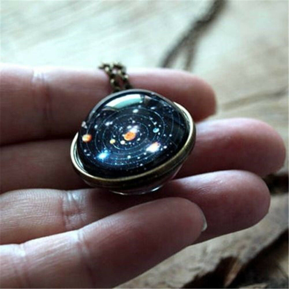 Solar System Necklace Pendant, Planet Necklace,Galaxy S, Double Sided Glass Dome