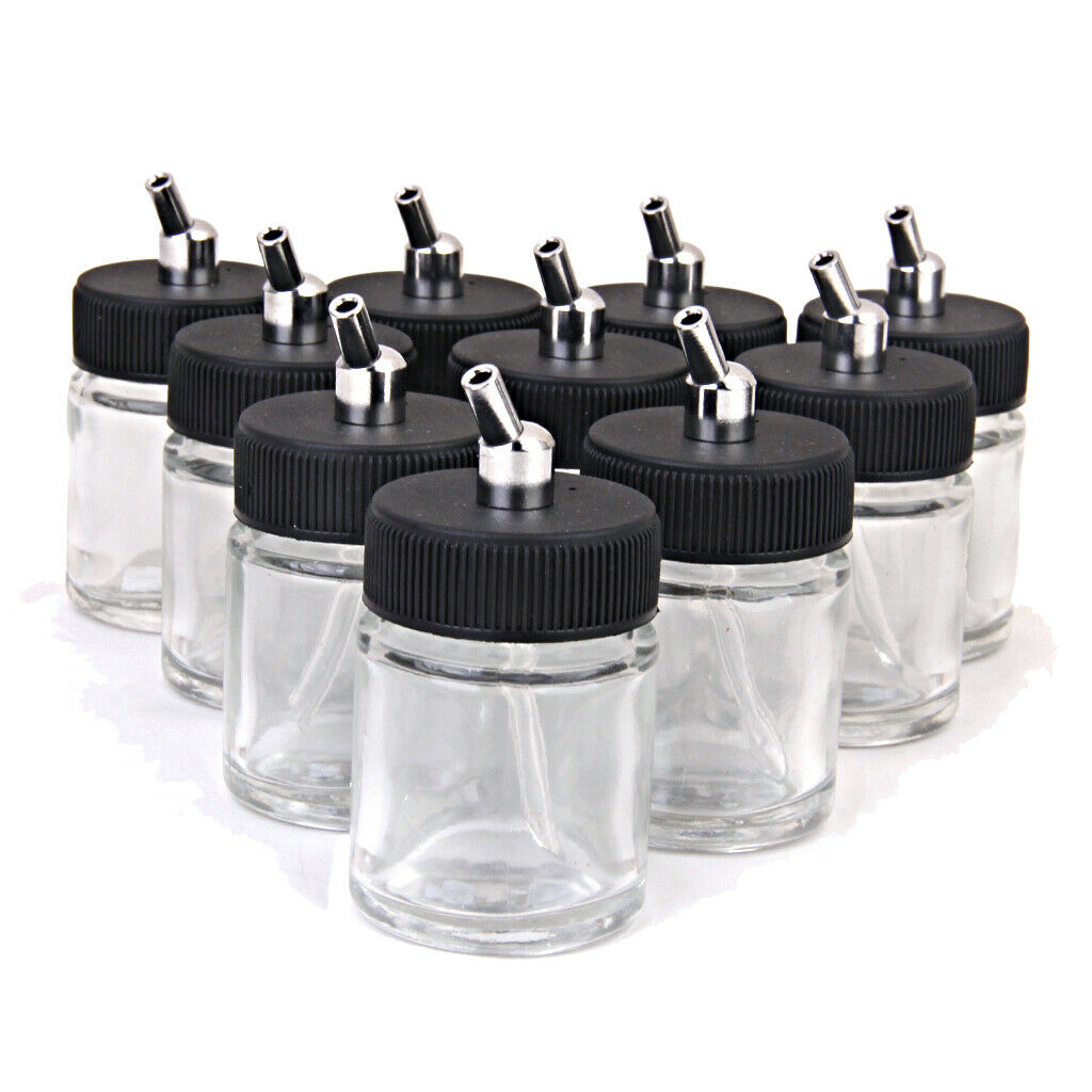 10 x 22cc airbrush bottle empty glasses pot with suction pump lid spray