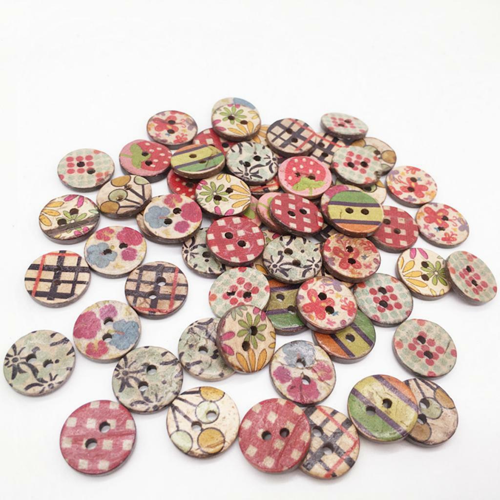 50 x Mixed Random Round Painted Coconut Shell Buttons Sewing Scrapbooking