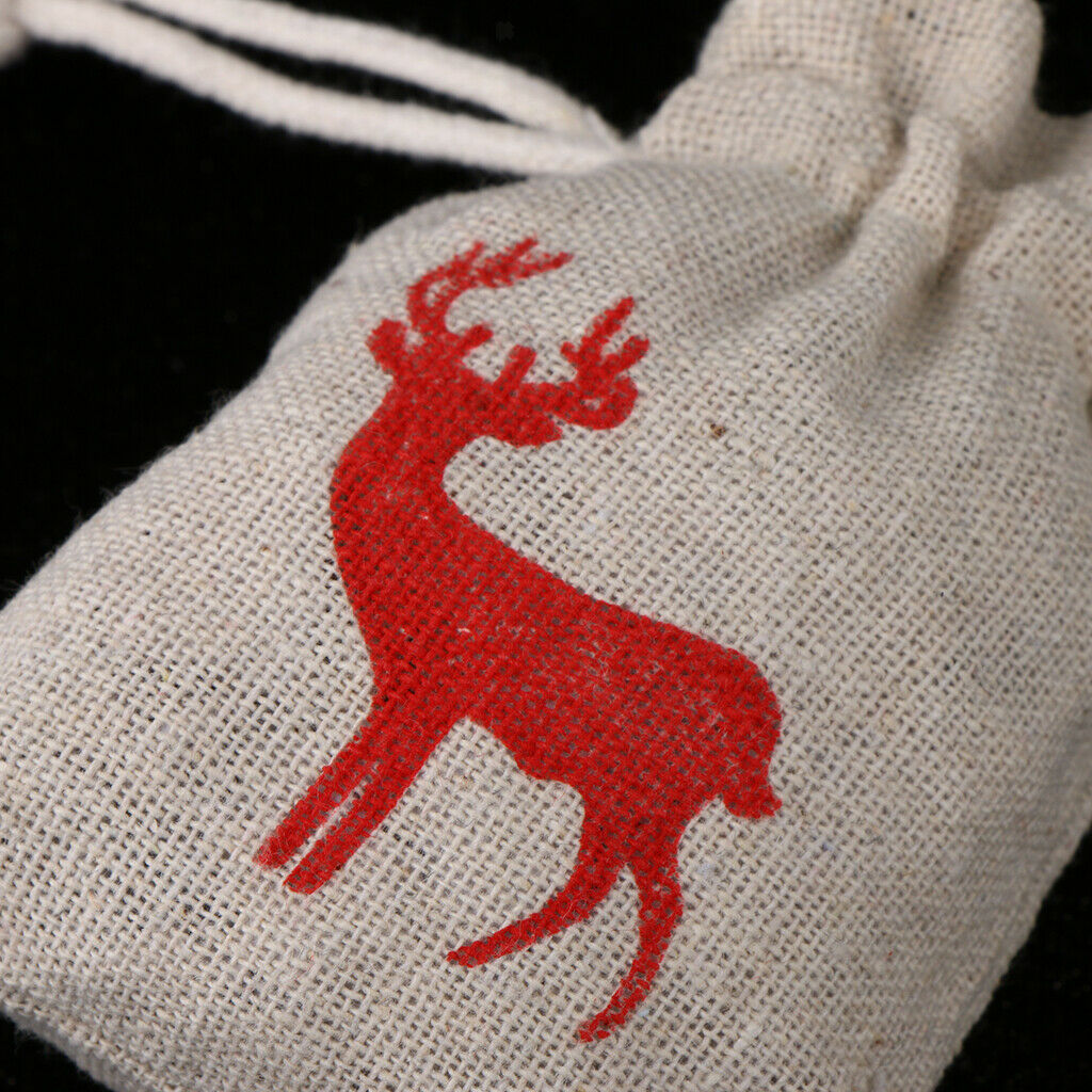 10pcs Cotton Linen Deer Elk Jewelry Pouch Drawstring Gift Bag Wedding Favor