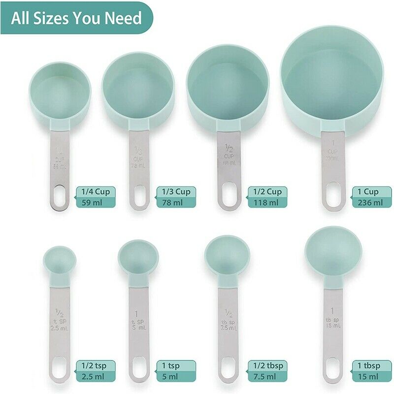 Measu Cups and Spoons Set of 8 Pieces,Nesting Measure Cups with Stainless StB7E2