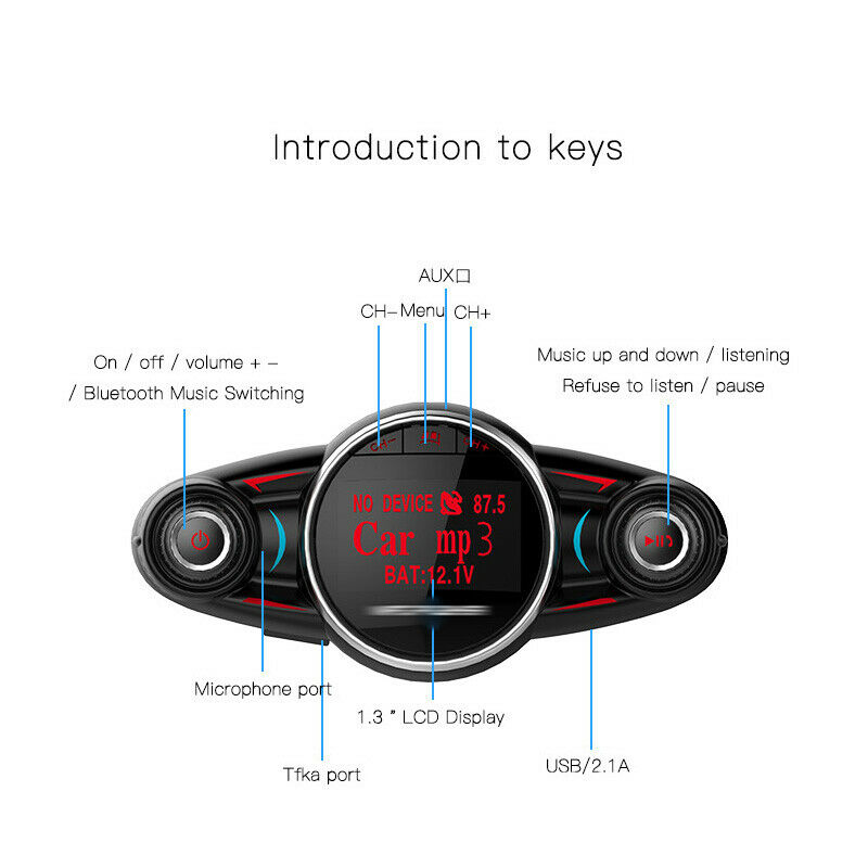 Bluetooth FM Transmitter for Car Radio Receiver / Audio Adapter USB Charger MP3