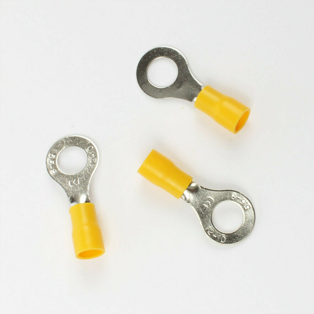 50 Pcs RV5.5-8 Yellow Pre Insulated Ring Terminals 5/16" Stud for AWG 12-10 Wire