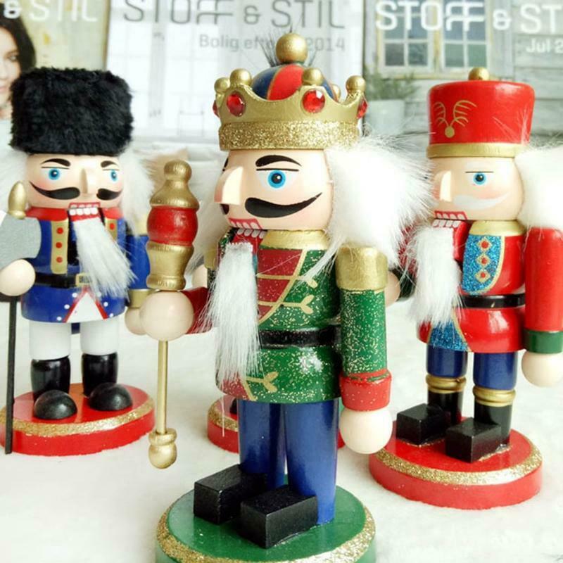 4pcs Nutcracker Ornament Set Walnut Soldier King Puppet Wooden Figures Christmas