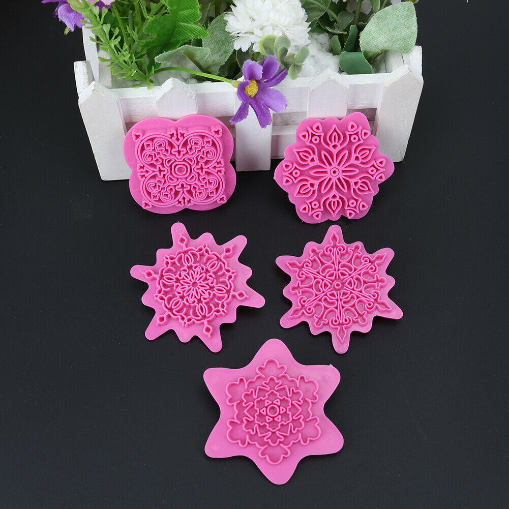 5pcs Snowflake Pattern Cutter Mold Sugarcraft Fondant Cake Decorating Tools @