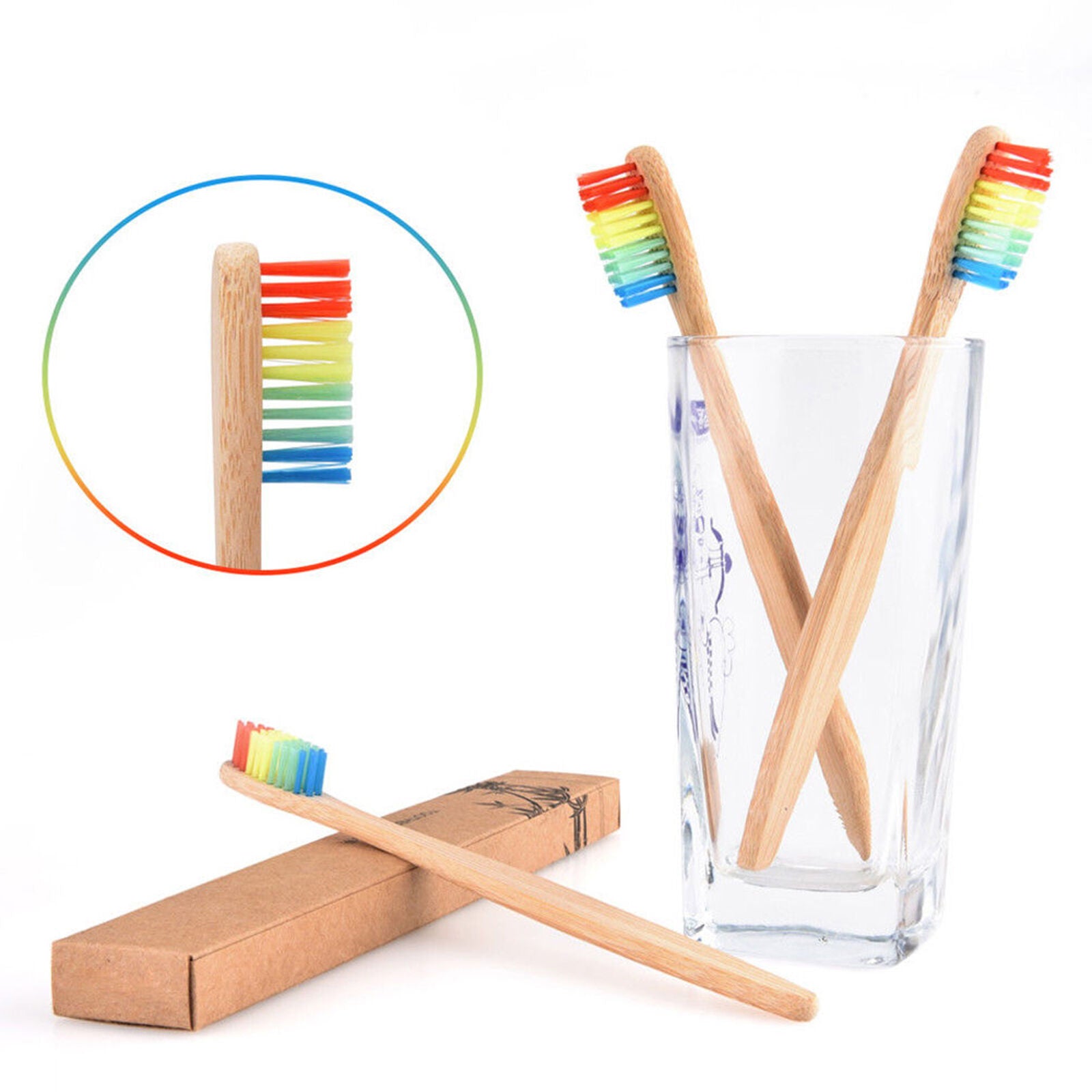 10X Cepillo dientes bambÃº mÃ©dula Arco iris Dientes madera Cepillo Fibra madera