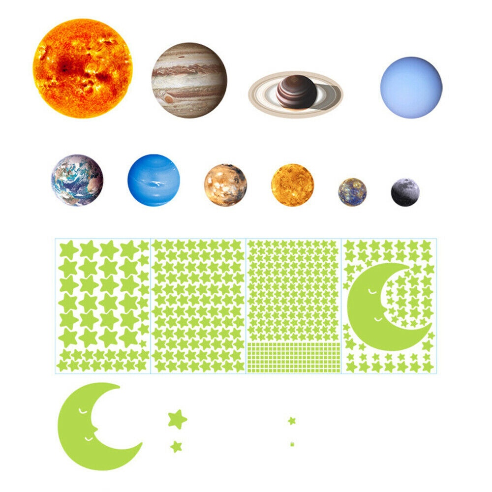 525PCS Wall Glowing Stickers Glow in The Dark Stars Solar System Planets Ceiling