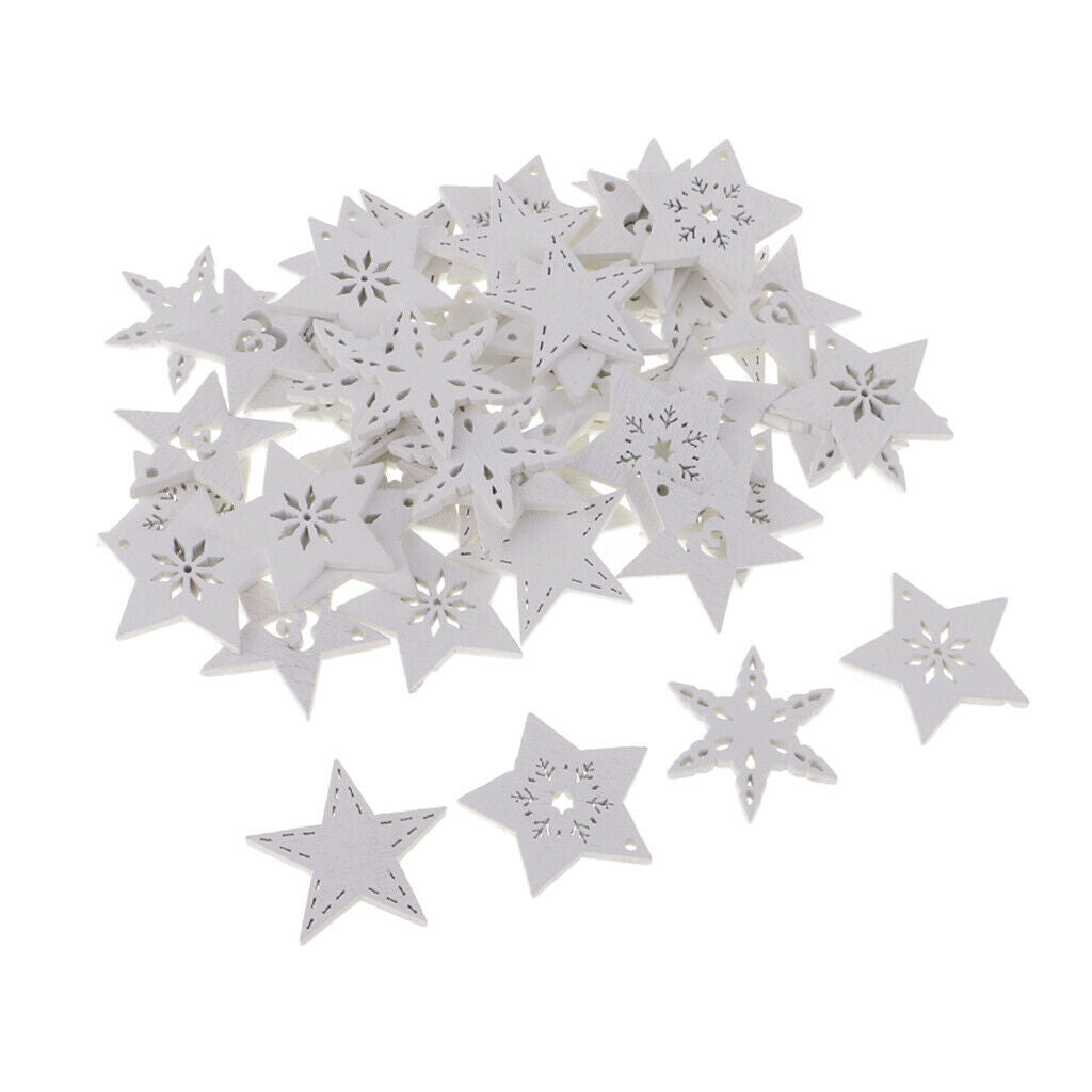 50 Pieces White Wood Cutouts Star Shapes Wood Snowflake Wooden Decoration