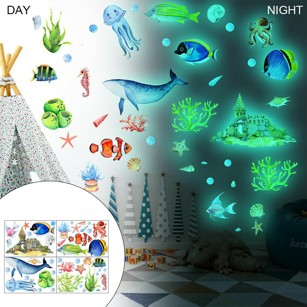 4pcs DIY Ocean Animals Wall Decals Bathroom Bedroom Living Room Poster