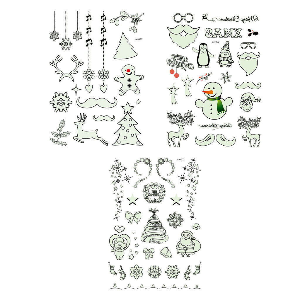 lot Luminous Body Art Stickers Fluorescent Christmas Santa Letters Decals 01