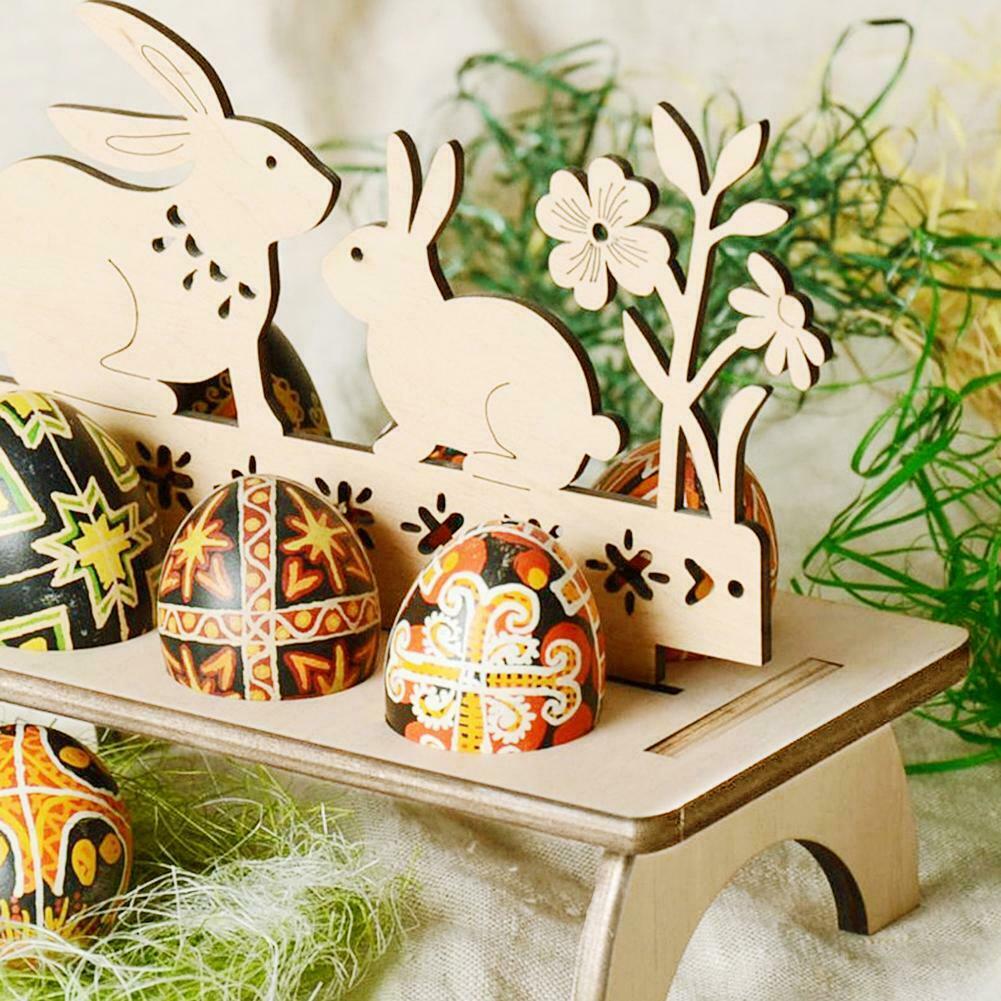 Wooden Easter Egg Shelves Egg Stand Rack Bunny Pattern Easter DIY Decor @