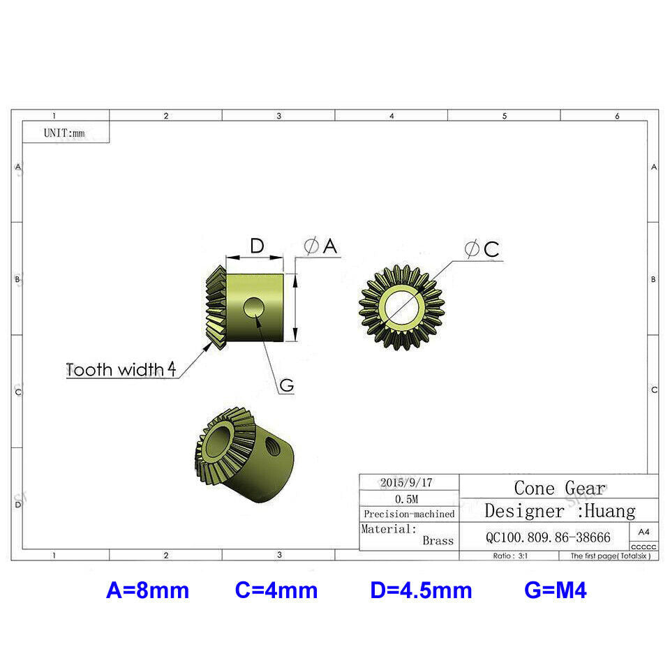 2Pcs 0.5M-20T Metal Umbrella Tooth Bevel Gear Helical Motor Gear 20T Bore:4mm