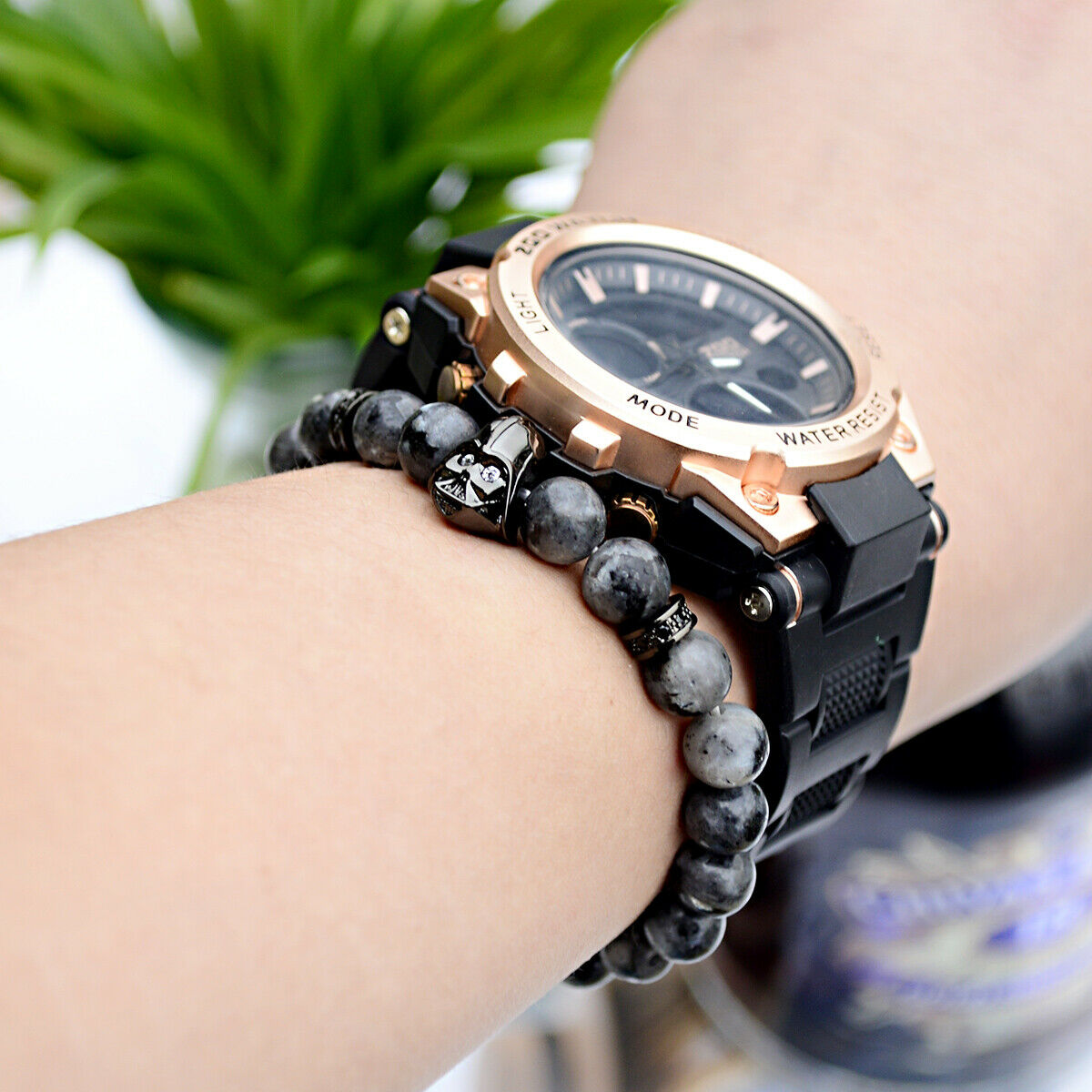 Men's Zircon Star Wars Darth Vader Bracelets 8mm Natural Black Stone Bracelets