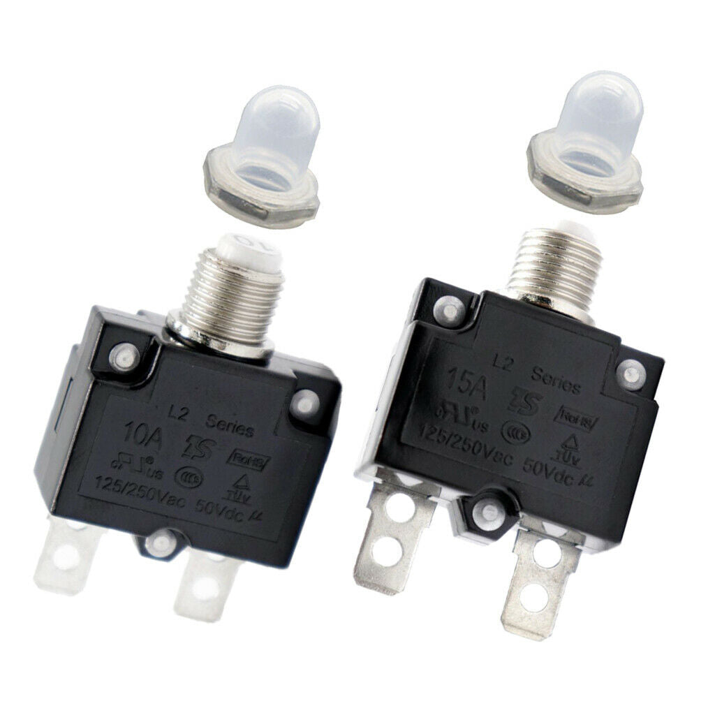2PCS 15 Amp 10 Amp DC Thermal Circuit Breaker with Quick Connect Terminal &