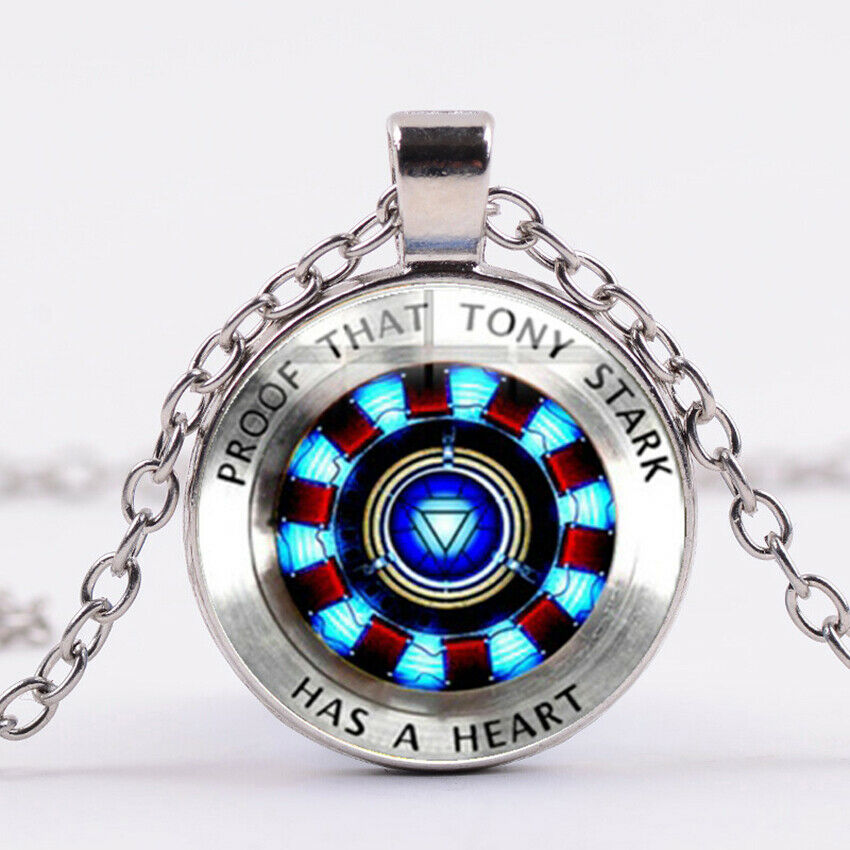 l Iron Man Tony Stark Arc Reactor Cabochon Necklace Glass Pendant The Avengers