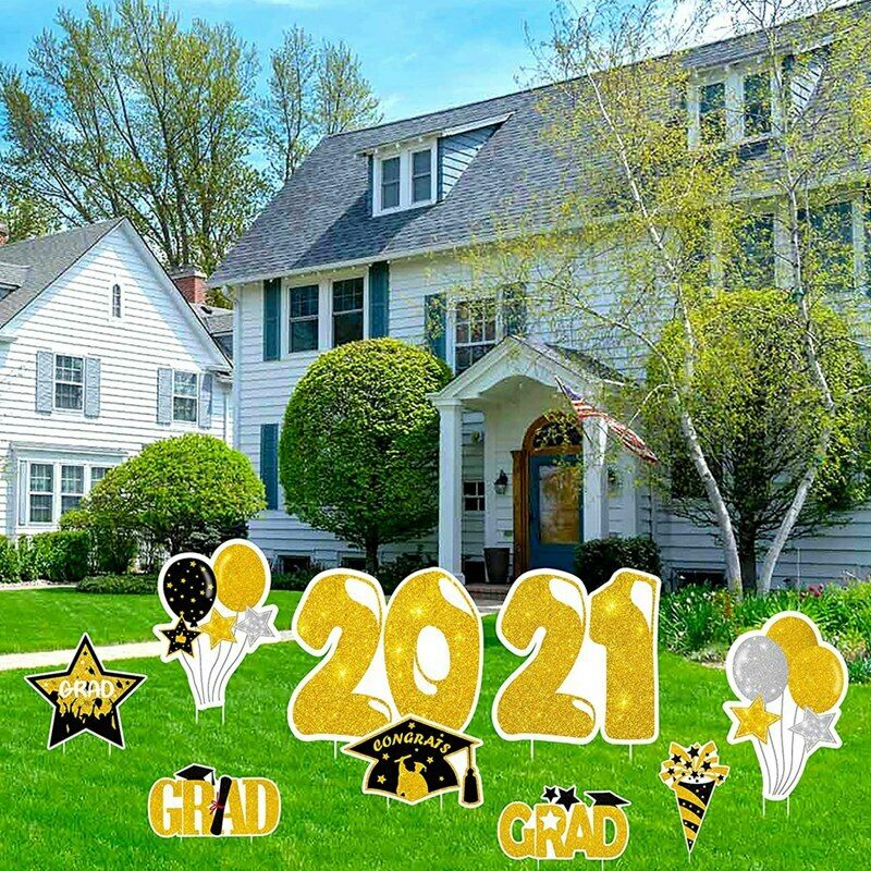 Graduation Yard Sign Stakes Decorations - Congrats Grad Cap Outdoor Lawn ParV7F3