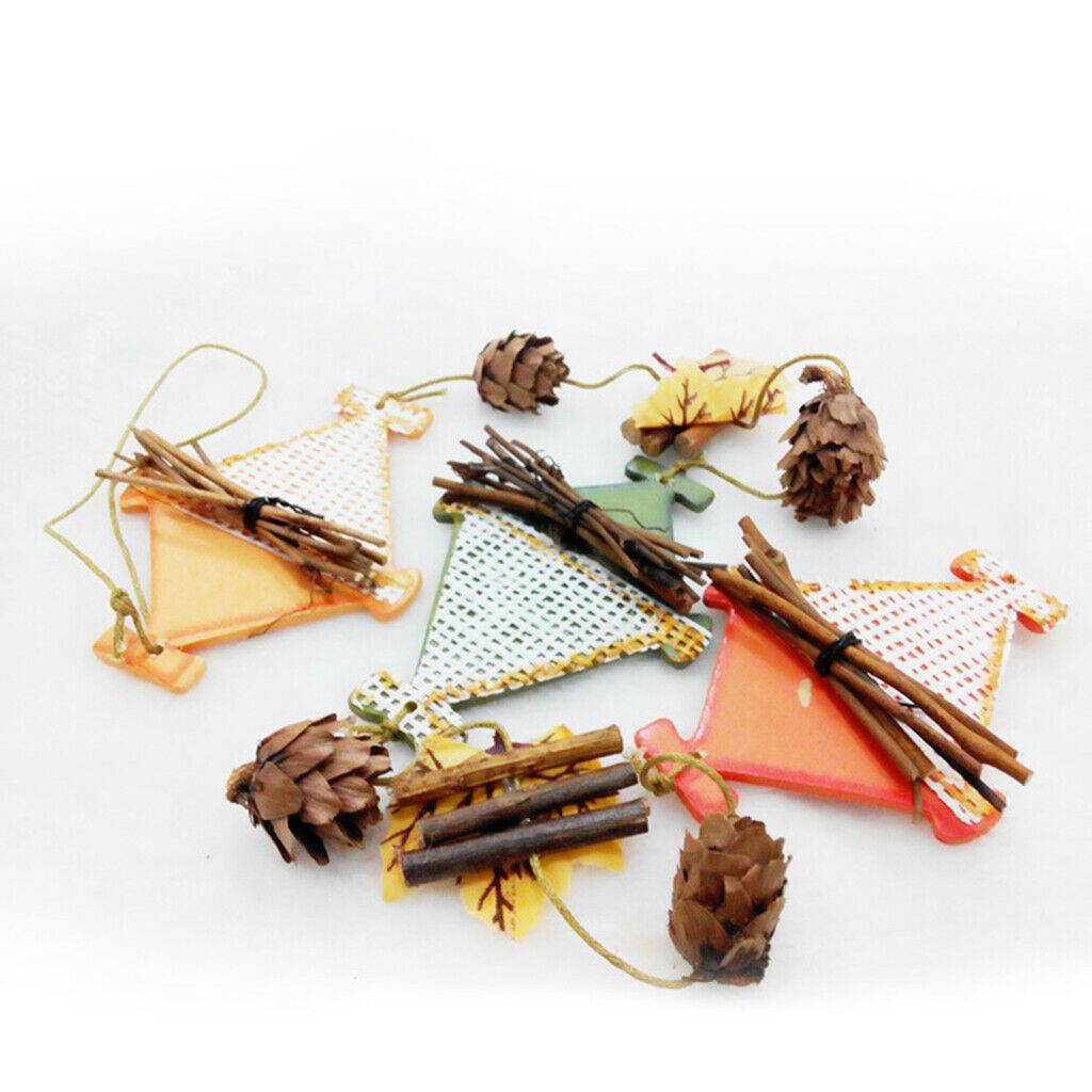 Christmas Pine Cones Leaf Wood Tartan Xmas Tree Party Hanging Ornament Decor