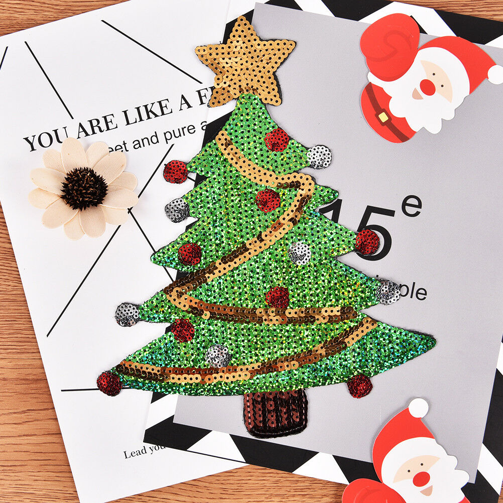 Merry Christmas sequins Xmas tree cartoon happy diy applique iron on patch.l8