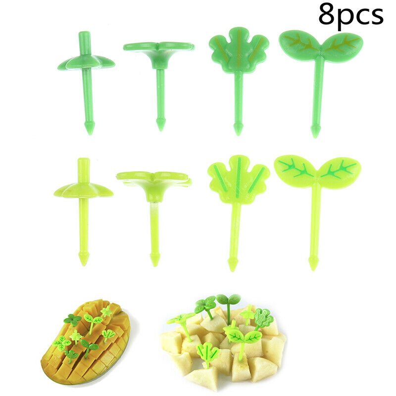 8pcs Fruit Fork Toothpick Leaves  Lunch Box Bento Salad Tiny Fork Cake Fo.l8