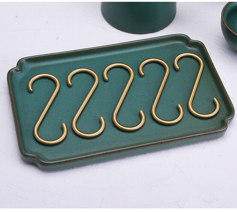 5PCS Brass S Hooks Hanger Kitchen Bathroom Holder Utensil Clothing Hanging Home